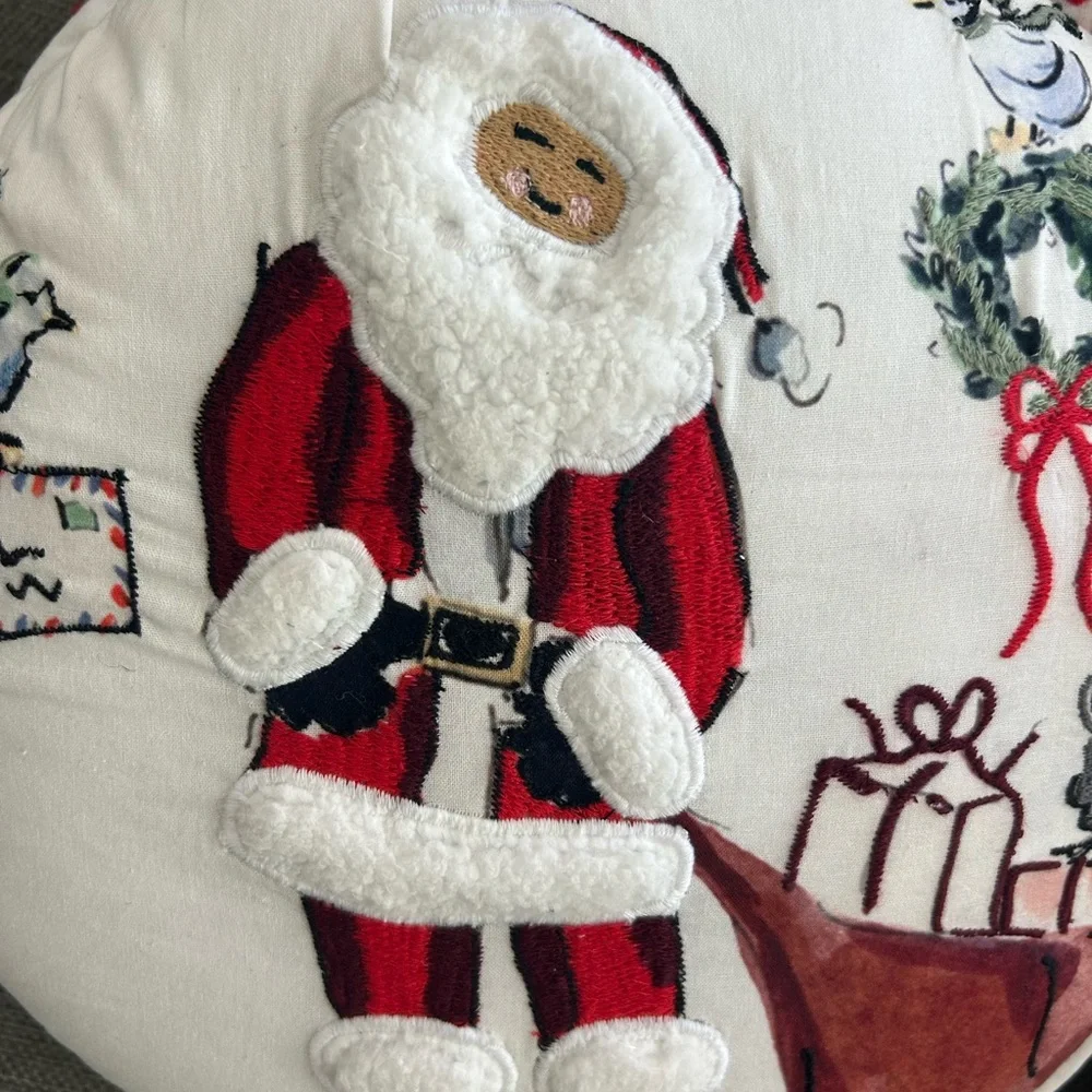 Pottery Barn Kids Riley Sheehey Embroidered Santa Pillow Christmas NWT